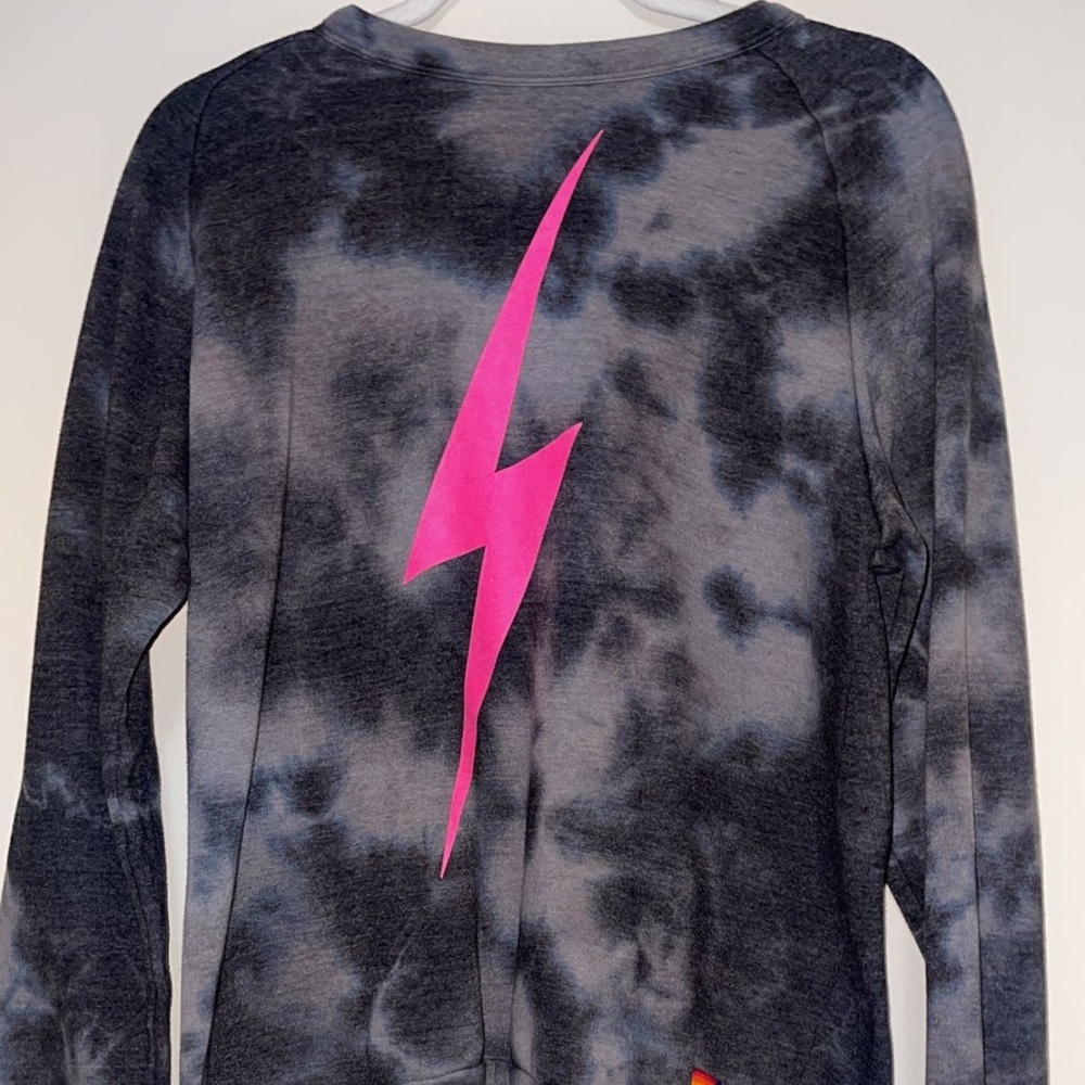 Hand Dyed Bolt Crew Sweatshirt Vintage Charcoal/Neon Pink | Aviator Nati…